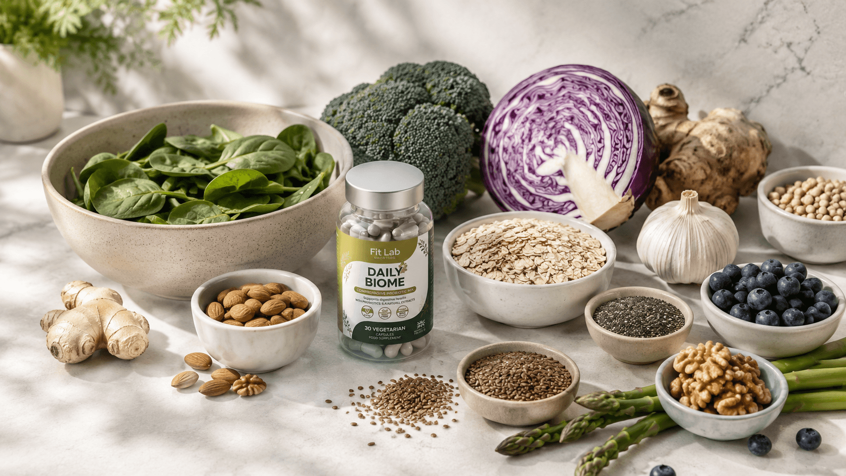 Fibre-rich whole foods and plant variety that support gut wellbeing